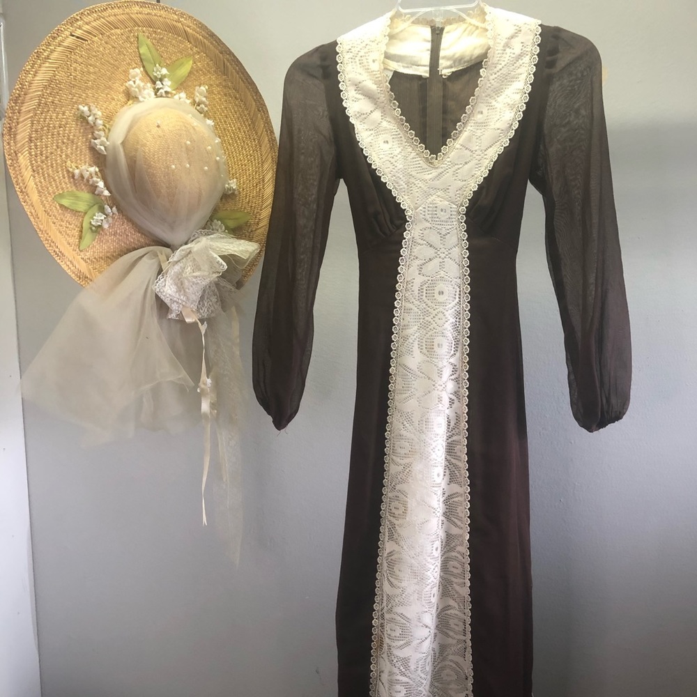 VTG 70s sheer Prairie Dress maxi festival Boho  xs